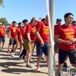 WCCC Golden Dragons dragon boat team lined up at the Milwaukee Dragon Boat Festival